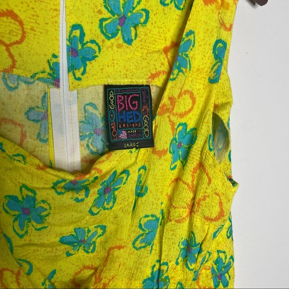 Vintage 90's Big Hed Designs Yellow Floral sleeveless Maxi Dress Size Large - Picture 4 of 5